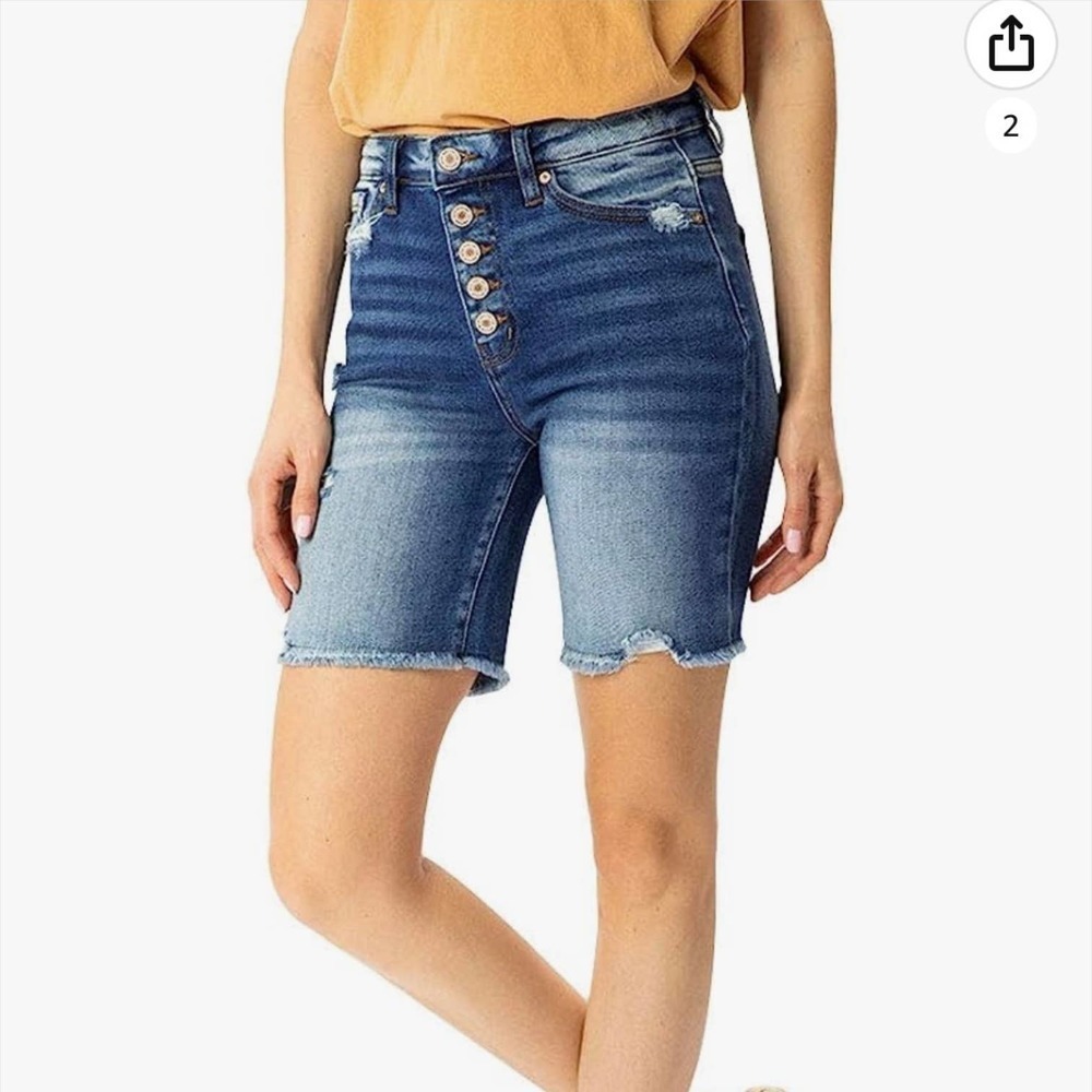 Kancan Estilo Distressed Button Fly Bermuda Denim… - image 2